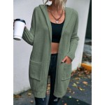 Letter Pattern Dual Pocket Drop Shoulder Hooded Cardigan