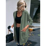 Letter Pattern Dual Pocket Drop Shoulder Hooded Cardigan