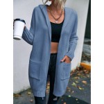 Letter Pattern Dual Pocket Drop Shoulder Hooded Cardigan