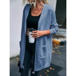 Letter Pattern Dual Pocket Drop Shoulder Hooded Cardigan