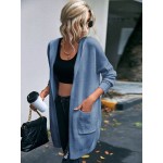 Letter Pattern Dual Pocket Drop Shoulder Hooded Cardigan