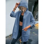 Letter Pattern Dual Pocket Drop Shoulder Hooded Cardigan