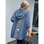 Letter Pattern Dual Pocket Drop Shoulder Hooded Cardigan