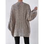 Essnce Space Dye Drop Shoulder Cable Knit Lantern Sleeve Cardigan