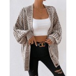 Essnce Space Dye Drop Shoulder Cable Knit Lantern Sleeve Cardigan