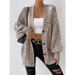 Essnce Space Dye Drop Shoulder Cable Knit Lantern Sleeve Cardigan