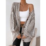 Essnce Space Dye Drop Shoulder Cable Knit Lantern Sleeve Cardigan