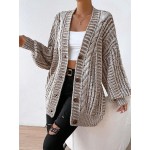 Essnce Space Dye Drop Shoulder Cable Knit Lantern Sleeve Cardigan