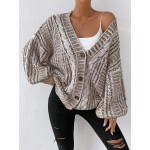 Essnce Space Dye Drop Shoulder Cable Knit Lantern Sleeve Cardigan