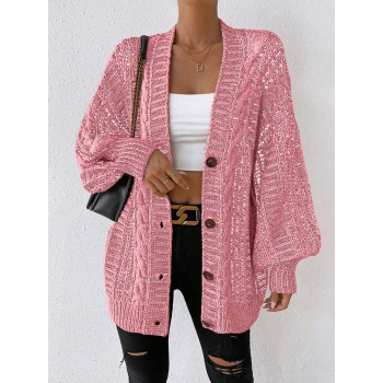 Essnce Marled Knit Lantern Sleeve Button Front Cardigan