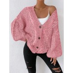 Essnce Marled Knit Lantern Sleeve Button Front Cardigan