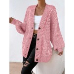 Essnce Marled Knit Lantern Sleeve Button Front Cardigan