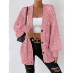 Essnce Marled Knit Lantern Sleeve Button Front Cardigan