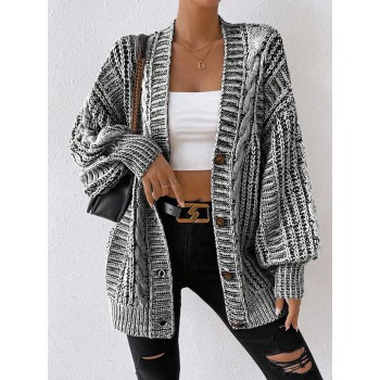 Essnce Solid Button Front Cable Knit Cardigan