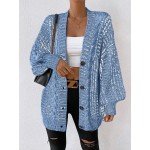 Essnce Lantern Sleeve Cardigan Sweater With Buttons Facing Up