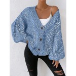 Essnce Lantern Sleeve Cardigan Sweater With Buttons Facing Up