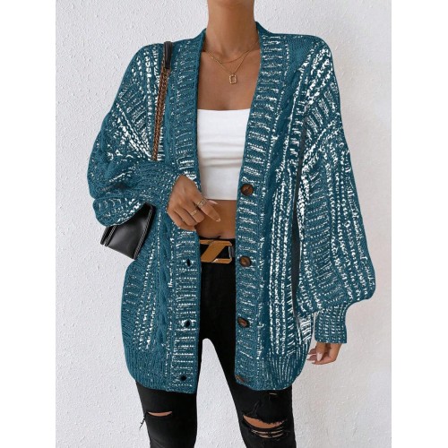 Essnce Women s Drop Shoulder Long Sleeve Mixed Fabric Cardigan With Open Front