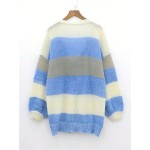 Striped Colorblock Casual Cardigan Women s Open Front Knit Sweater