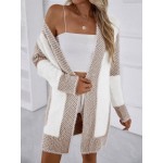 Two Tone Drop Shoulder Open Front Cardigan