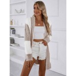 Two Tone Drop Shoulder Open Front Cardigan