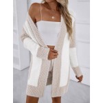 Colorblock Drop Shoulder Fuzzy Duster Cardigan