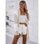 Colorblock Drop Shoulder Fuzzy Duster Cardigan