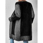 Colorblock Drop Shoulder Fuzzy Duster Cardigan