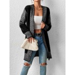 Colorblock Drop Shoulder Fuzzy Duster Cardigan