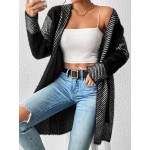 Colorblock Drop Shoulder Fuzzy Duster Cardigan