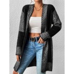 Colorblock Drop Shoulder Fuzzy Duster Cardigan