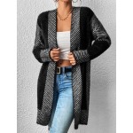 Colorblock Drop Shoulder Fuzzy Duster Cardigan