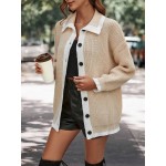 Frenchy Contrast Trim Drop Shoulder Cardigan