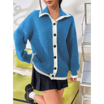 MOOSTA Contrast Trim Drop Shoulder Cardigan