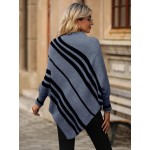 Striped Pattern Batwing Sleeve Asymmetrical Hem Knit Poncho