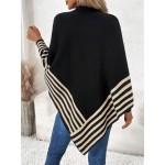 Striped Pattern Batwing Sleeve Asymmetrical Hem Poncho