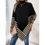 Striped Pattern Batwing Sleeve Asymmetrical Hem Poncho